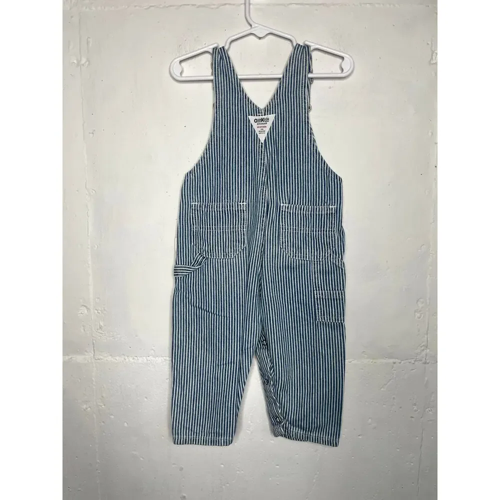NEW Vintage Oshkosh B'Gosh Boys Blue Striped Overalls Vestbak 18 Months
